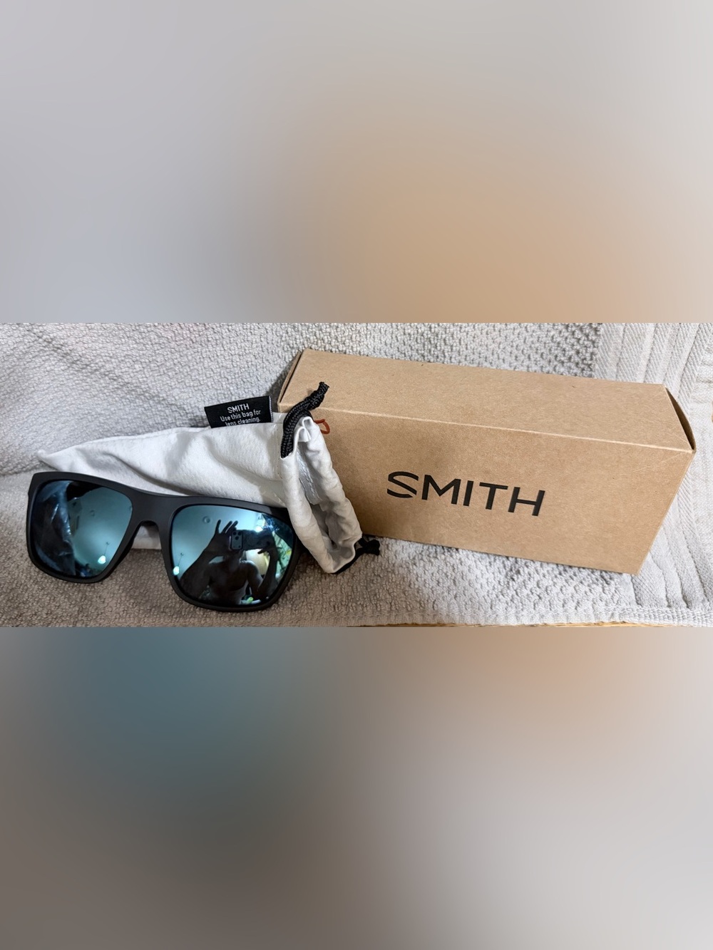 SMITH Black Frame Sunglasses with Blue Mirrored Lenses